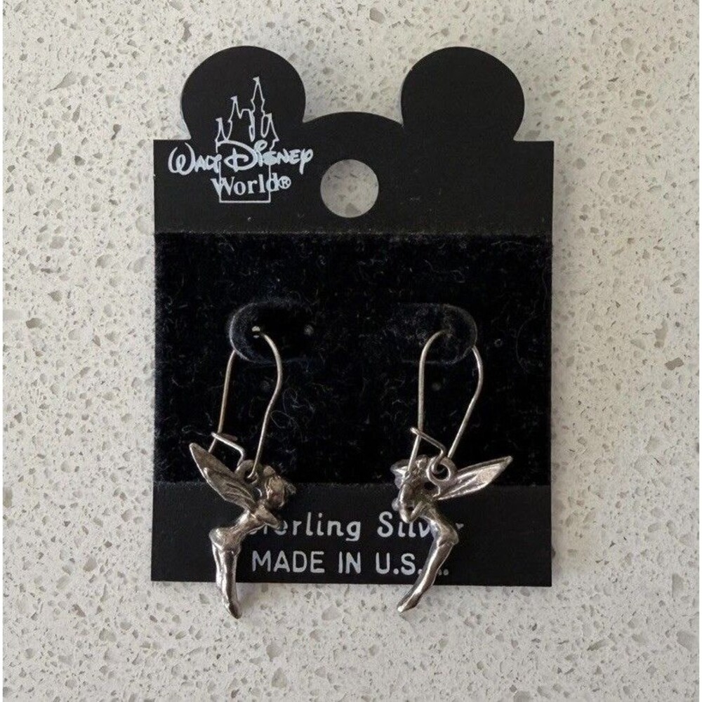 DISNEY 3-D TINKER BELL SOLID STERLING SILVER .925 EARRINGS NEW!!